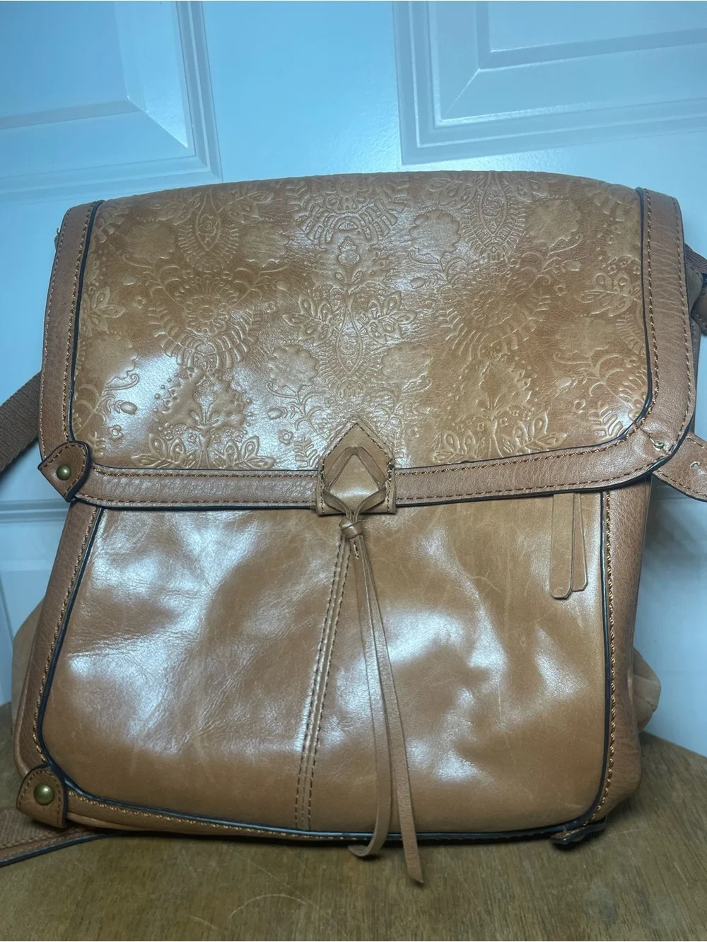 The Sak Leather Backpack Purse Brown Embossed Convertible Crossbody Boho
